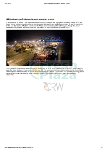 Q4 South African fruit exports good, expected to drop