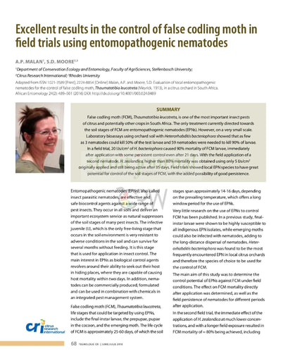 Excellent results in the control of false codling moth in field trials using entomopathogenic nematodes