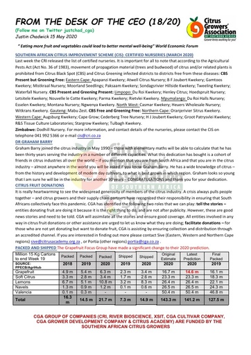 CGA - CEO Newsletter 18/2020 (15/05/20)