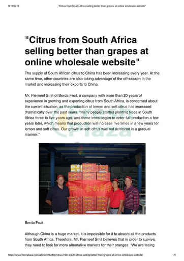 "Citrus from South Africa selling better than grapes..."