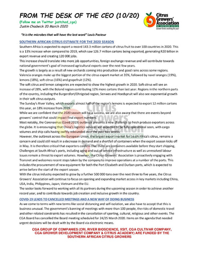 CGA - CEO Newsletter 10/2020 (20/03/20)