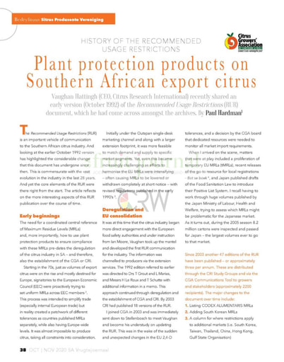Plant protection products on Southern African export citrus