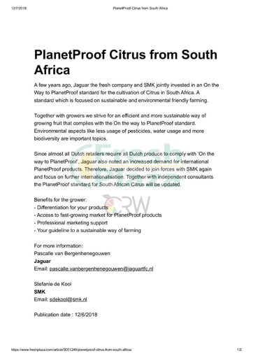 PlanetProof Citrus from South Africa