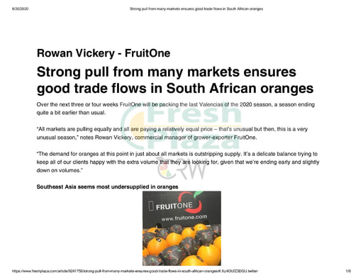 Strong pull from many markets ensures good trade flows in South African oranges