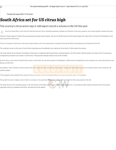 South Africa set for US citrus high