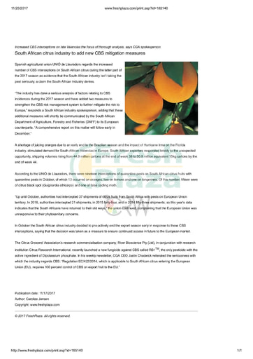 South African citrus industry to add new CBS mitigation measures