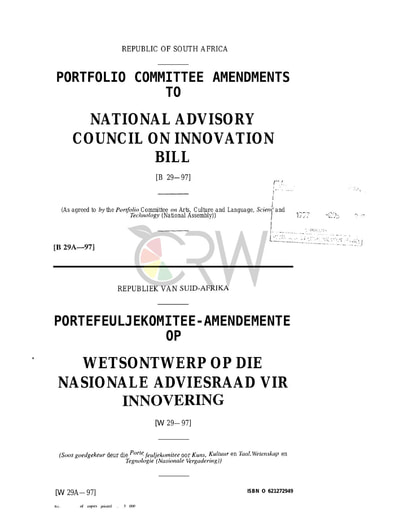 National Advisory Council on Innovation Bill B29A - 1997
