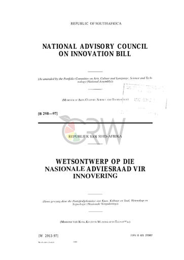 National Advisory Council on Innovation Bill B29B - 1997