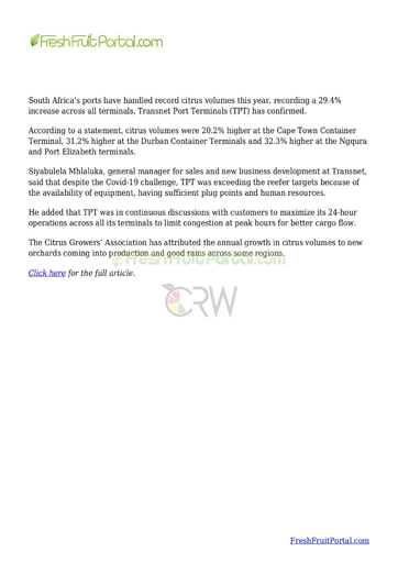 South African ports handle record citrus volumes