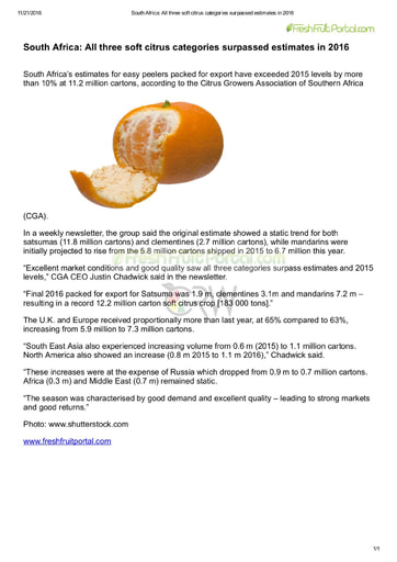 All three soft citrus categories surpassed estimates in 2016
