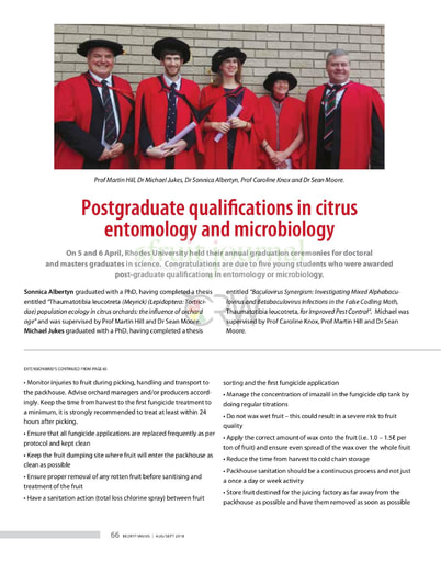 Postgraduate qualifications in citrus entomology and microbiology