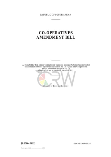 Co-Operatives Amendment Bill B17B - 2012