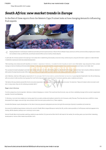 South Africa: new market trends in Europe