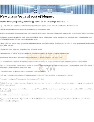 New citrus focus at port of Maputo