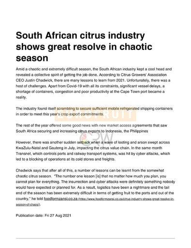 South African citrus industry shows great resolve in chaotic season