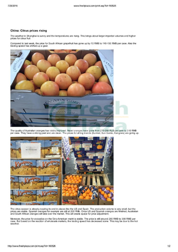 China: Citrus prices rising