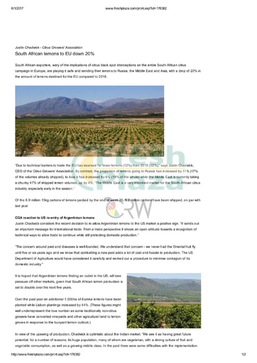 South African lemons to EU down 20%