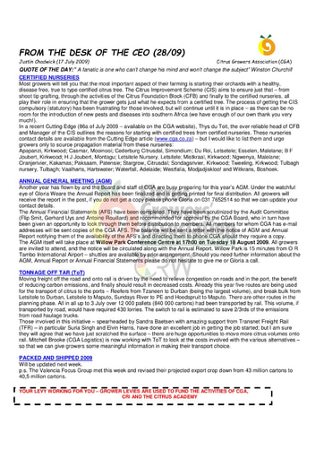 CGA - CEO Newsletter 28/2009 (17/07/09)