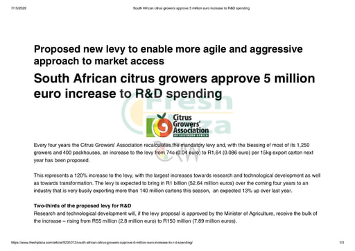 South African citrus growers approve 5 million euro increase to R&D spending