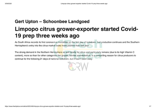 Limpopo citrus grower exporter started Covid-19 prep three weeks ago