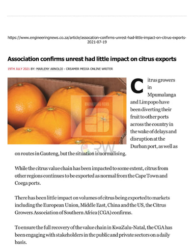 Association confirms unrest had little impact on citrus exports