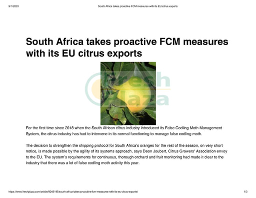 South Africa takes proactive FCM measures with its EU citrus exports