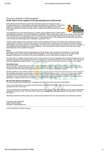 Citrus exports to EU get extended zero tariff period