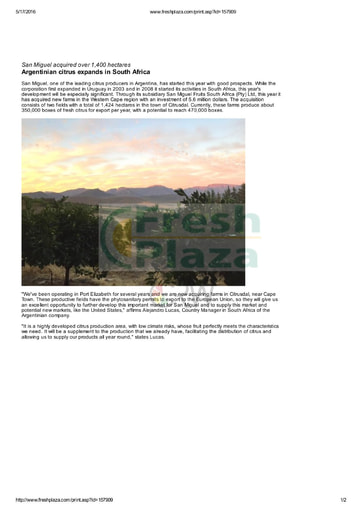 Argentinian citrus expands in South Africa