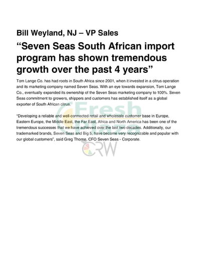 Seven Seas South African import program has shown tremendous growth...