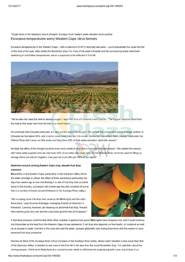 Excessive temperatures worry Western Cape citrus farmers