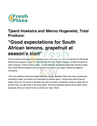 Good expectations for South African lemons, grapefruit at season's start