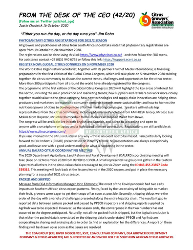 CGA - CEO Newsletter 42/2020 (16/10/20)
