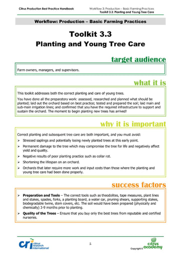 Toolkit 3.3 - Planting and Young Tree Care