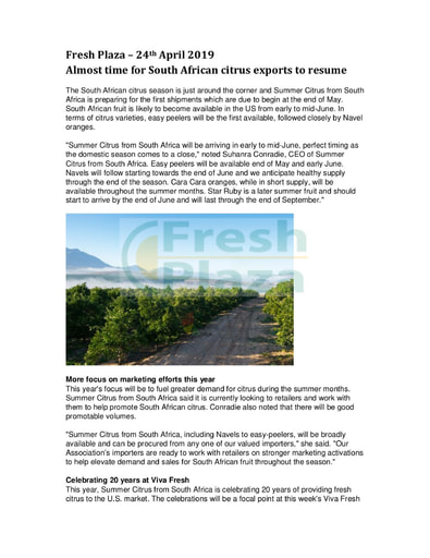 Almost time for South African citrus exports to resume