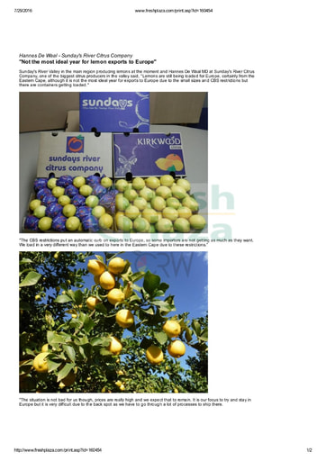 Not the most ideal year for lemon exports to Europe