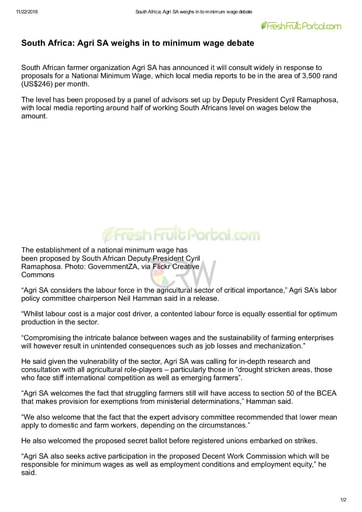 South Africa: Agri SA weighs in to minimum wage debate