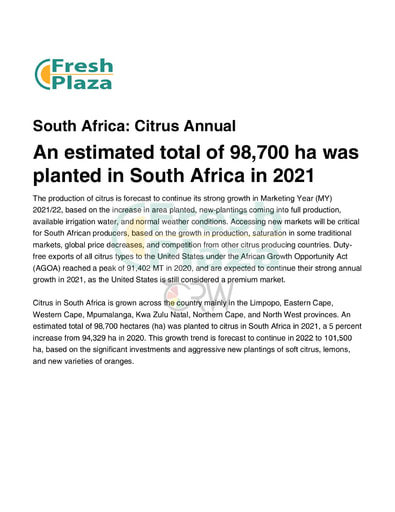 An estimated total of 98700ha was planted in South Africa in 2021