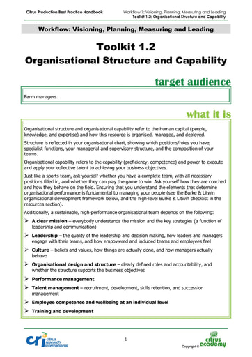 Toolkit 1.2 Organisational Structure and Capability