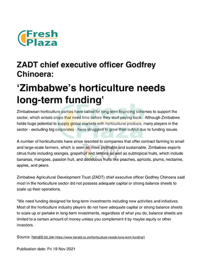 Zimbabwe's horticulture needs long-term funding