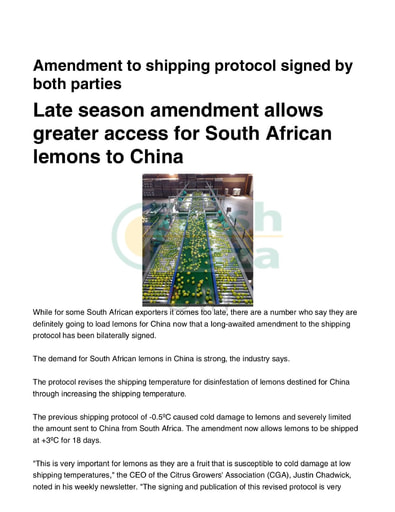 Late season amendment allows greater access for South African lemons to China