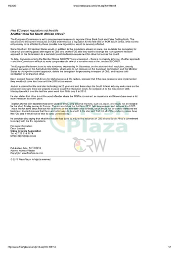 Another blow for South African citrus