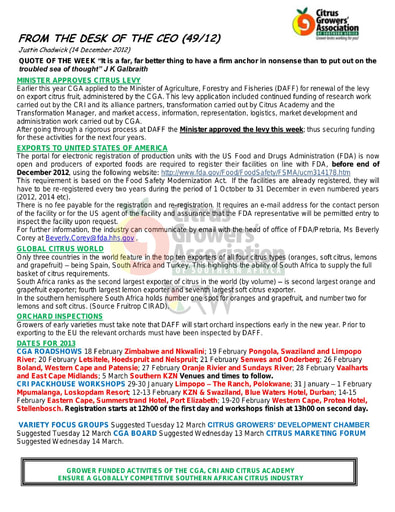 CGA - CEO Newsletter 49/2012 (14/12/12)