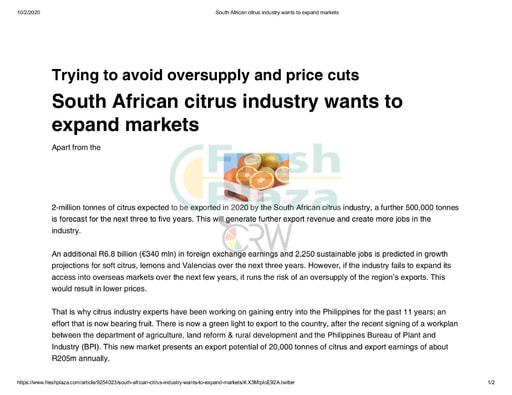 South African citrus industry wants to expand markets
