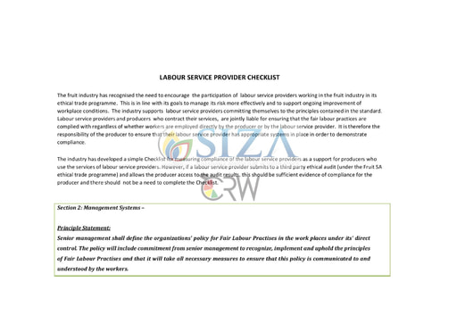 Labour Service Provider Checklist