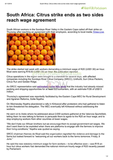 South Africa: Citrus strike ends as two sides reach wage agreement
