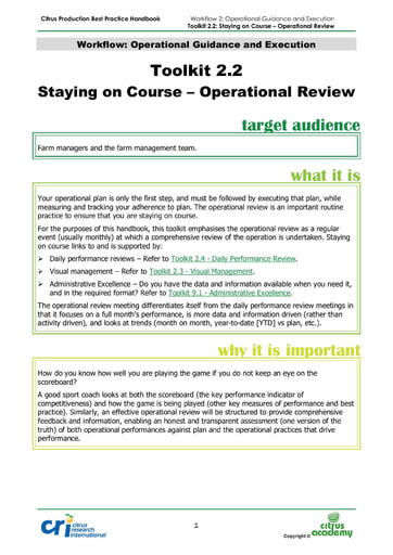 Toolkit 2.2 - Staying on Course (Operational Review)