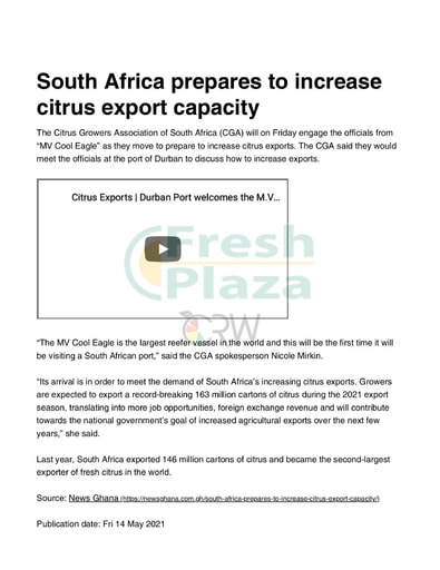 South Africa prepares to increase citrus export capacity