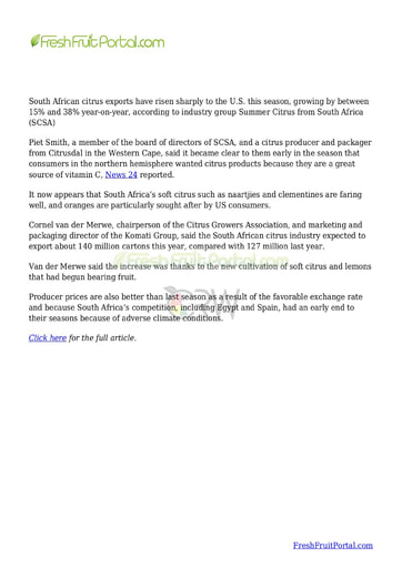 South African citrus exports rise sharply to US
