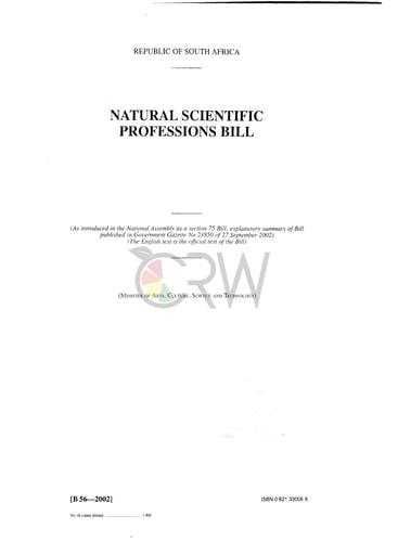 Natural Scientific Professions Bill B56 - 2002