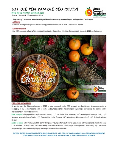 CGA - CEO Nuusbrief 51/2019 (20/12/19)